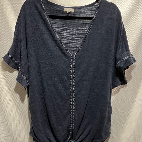 Max Studio Tops - Max Studio Dark Navy V-Neck Short Sleeve Top